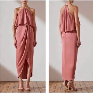 Shona Joy Luxe Halter Frill Tulip Hem Cocktail Dress in Rosé Size 4